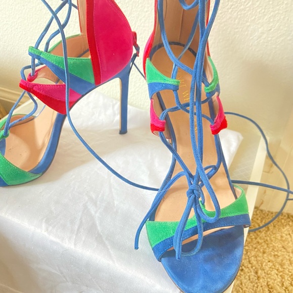 RARE Stuart Weitzman lace up colorblock heels - Picture 7 of 7